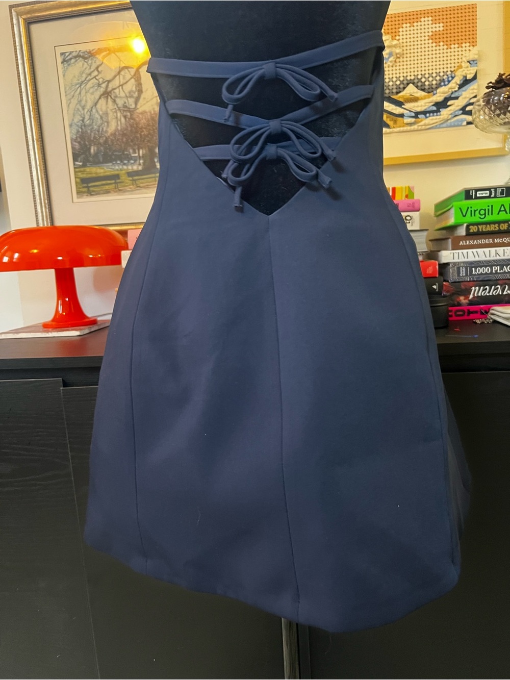 Meshki Navy Mini Dress with Back Tie Detail 🎀